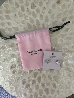 kate spade Pink Drawstring Jewelry Pouch with Clear Crystal Stud Earrings